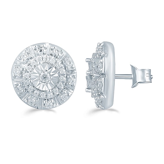 1/4 CT. T.W. Natural White Diamond Sterling Silver 9.7mm Stud Earrings