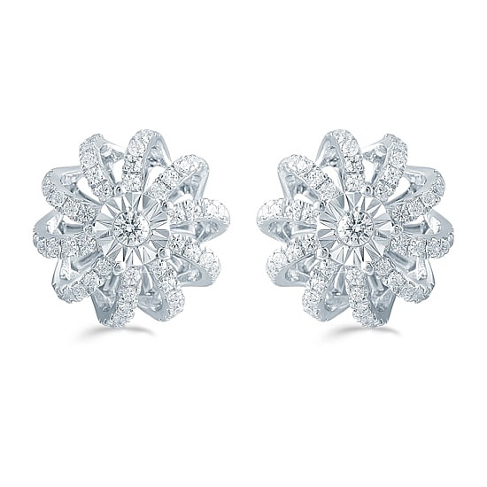 1/2 CT. T.W. Natural White Diamond Sterling Silver 11.9mm Flower Stud Earrings