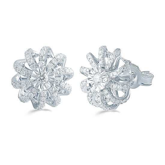 1/2 CT. T.W. Natural White Diamond Sterling Silver 11.9mm Flower Stud Earrings