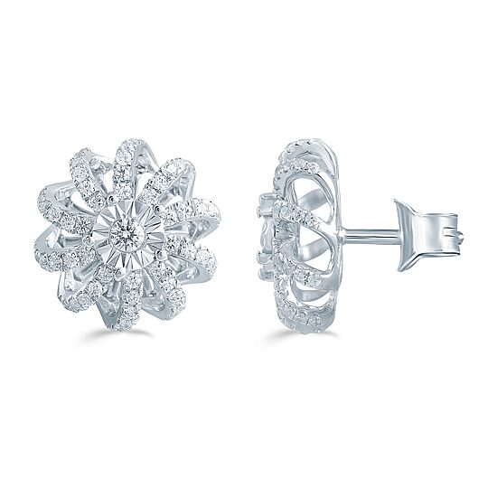 1/2 CT. T.W. Natural White Diamond Sterling Silver 11.9mm Flower Stud Earrings