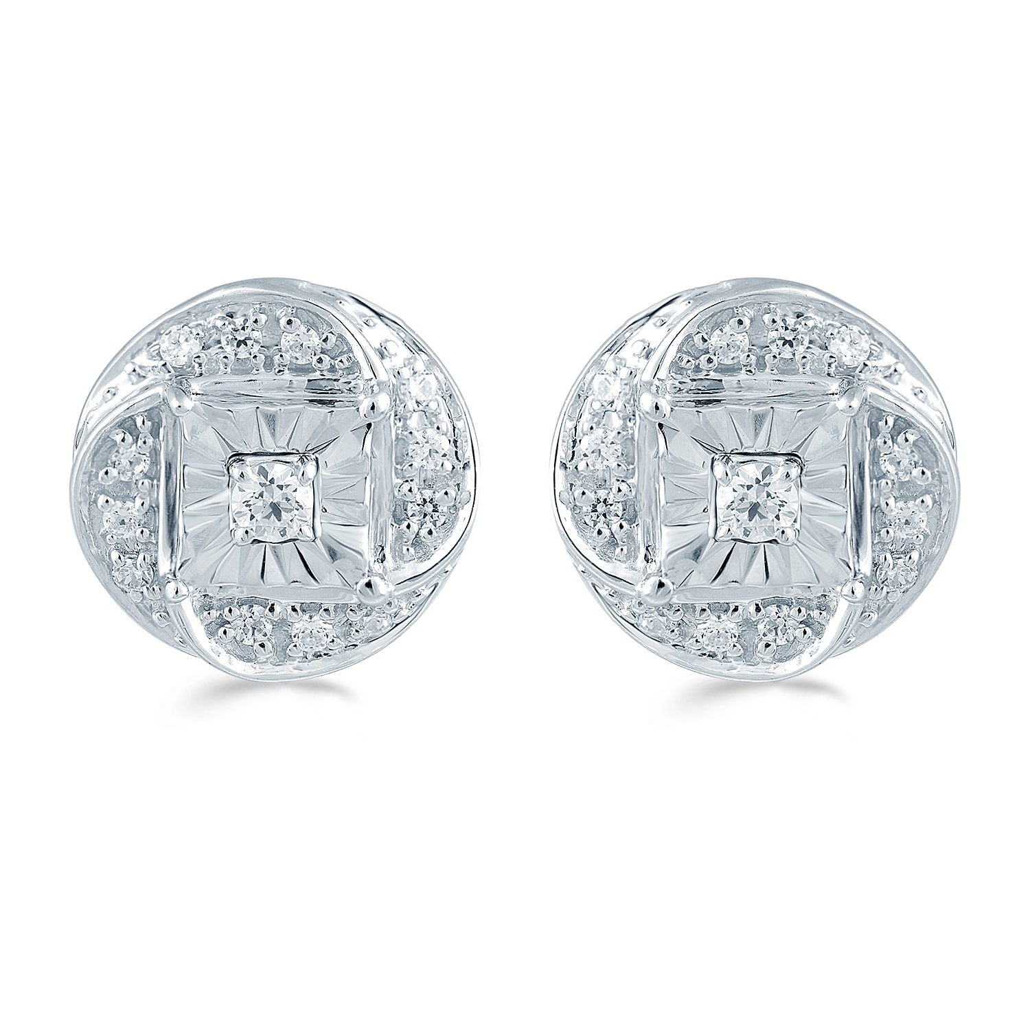 1/6 CT. T.W. Natural White Diamond Sterling Silver 8.9mm Stud Earrings