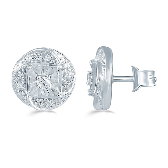 1/6 CT. T.W. Natural White Diamond Sterling Silver 8.9mm Stud Earrings