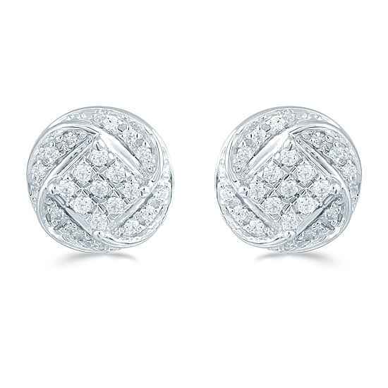 1/5 CT. Natural White Diamond Sterling Silver 8.8mm Stud Earrings