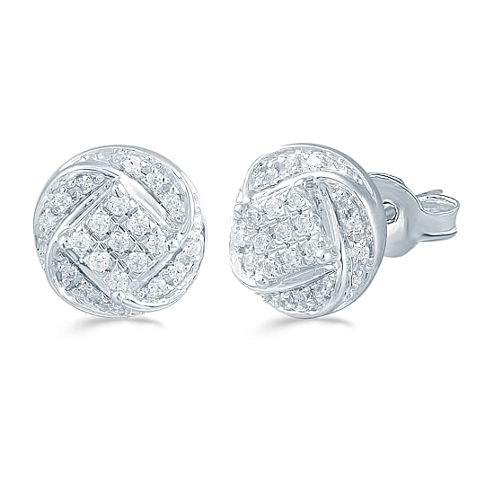 1/5 CT. Natural White Diamond Sterling Silver 8.8mm Stud Earrings