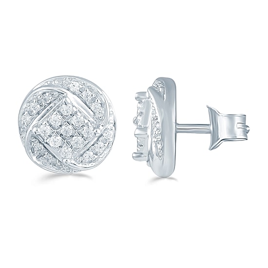 1/5 CT. Natural White Diamond Sterling Silver 8.8mm Stud Earrings