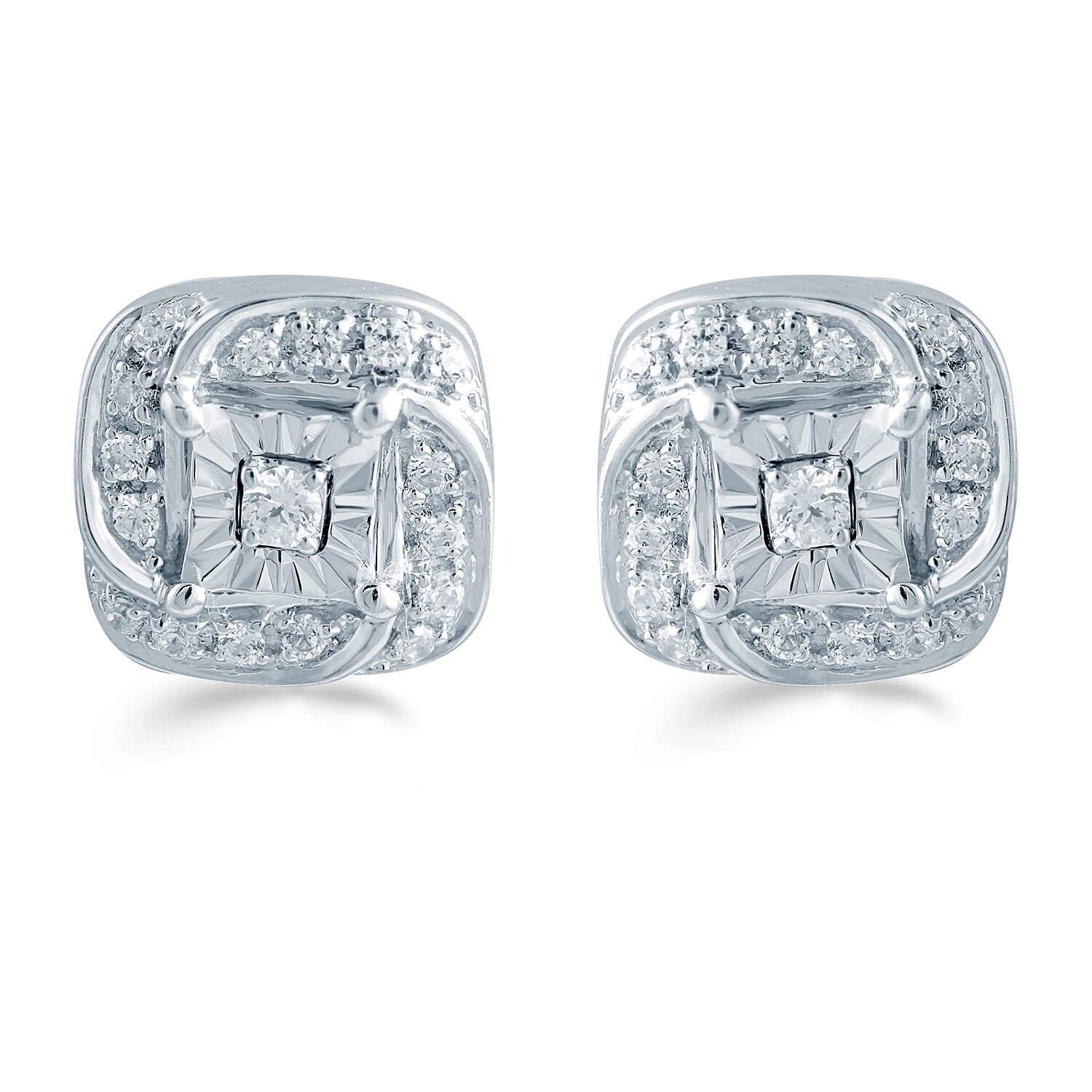 1/5 CT. Natural White Diamond Sterling Silver 8.6mm Stud Earrings