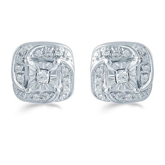 1/5 CT. Natural White Diamond Sterling Silver 8.6mm Stud Earrings