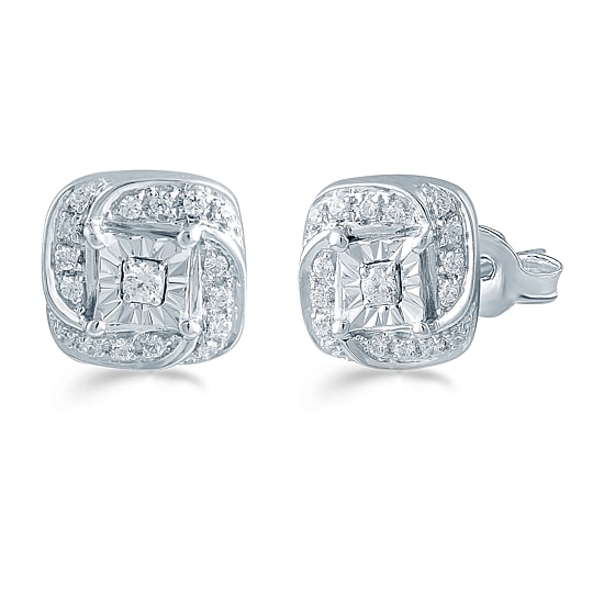 1/5 CT. Natural White Diamond Sterling Silver 8.6mm Stud Earrings