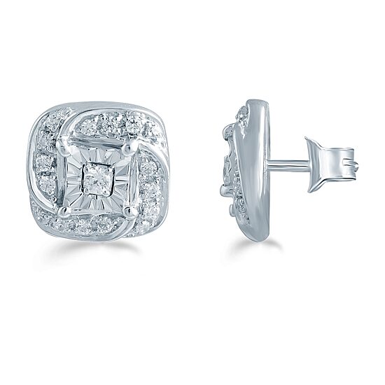 1/5 CT. Natural White Diamond Sterling Silver 8.6mm Stud Earrings