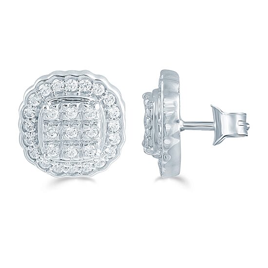 1/2 CT. T.W. Natural White Diamond Sterling Silver 10.9mm Stud Earrings