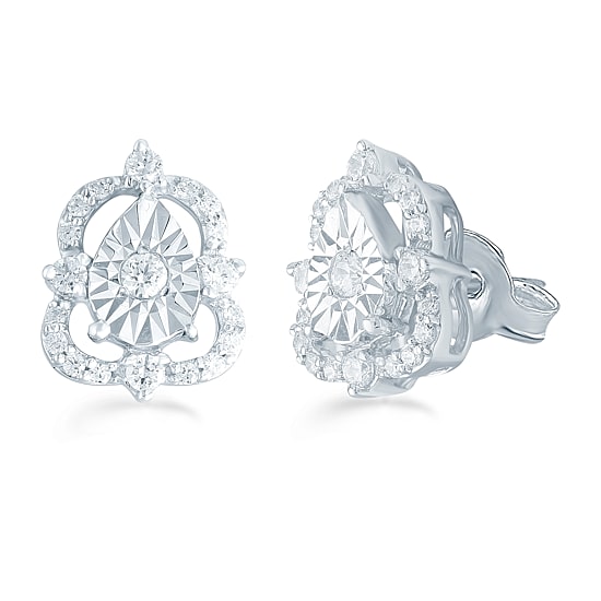 1/5 CT. Natural White Diamond Sterling Silver 9.3mm Stud Earrings
