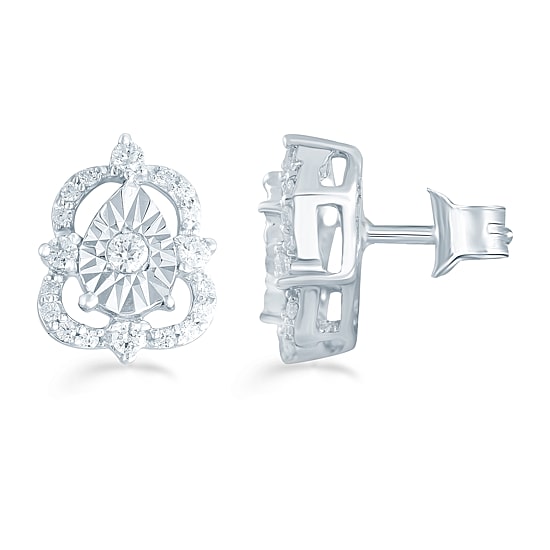 1/5 CT. Natural White Diamond Sterling Silver 9.3mm Stud Earrings