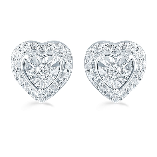 1/4 CT. T.W. Natural White Diamond Sterling Silver 8.4mm Heart Stud Earrings