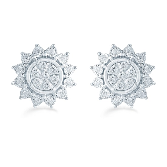 1/3 CT. T.W. Natural White Diamond Sterling Silver 11.9mm Flower Stud Earrings
