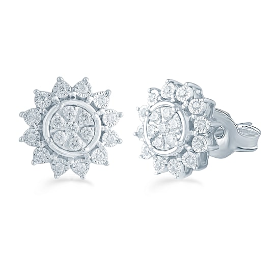 1/3 CT. T.W. Natural White Diamond Sterling Silver 11.9mm Flower Stud Earrings