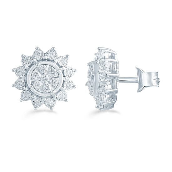 1/3 CT. T.W. Natural White Diamond Sterling Silver 11.9mm Flower Stud Earrings