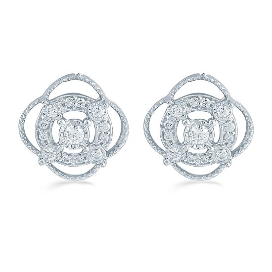 1/5 CT. Natural White Diamond Sterling Silver 10.6mm Stud Earrings