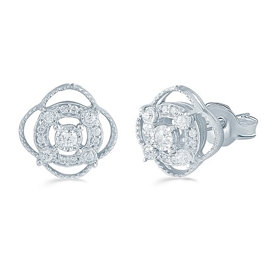 1/5 CT. Natural White Diamond Sterling Silver 10.6mm Stud Earrings
