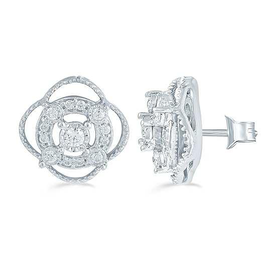 1/5 CT. Natural White Diamond Sterling Silver 10.6mm Stud Earrings