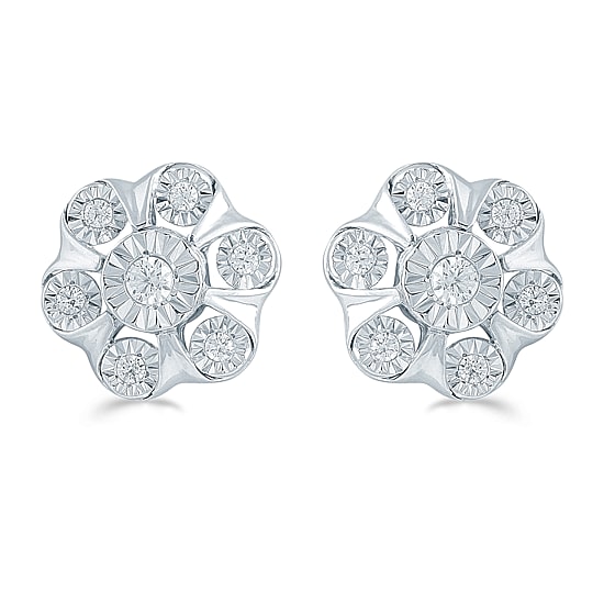 1/4 CT. T.W. Natural White Diamond Sterling Silver 10.9mm Flower Stud Earrings