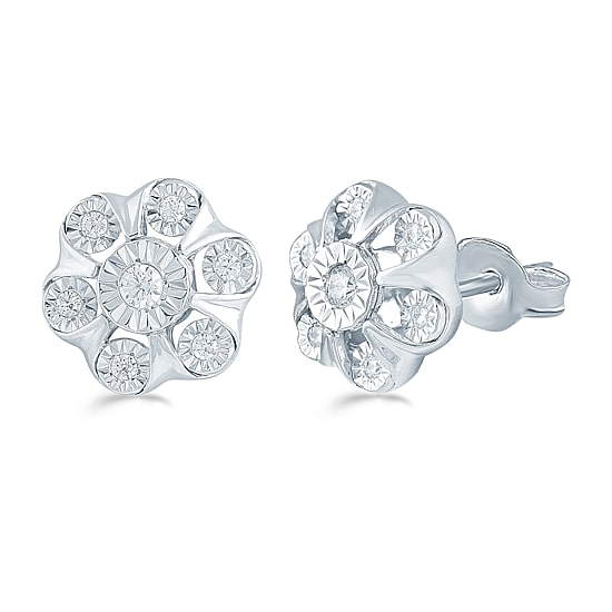1/4 CT. T.W. Natural White Diamond Sterling Silver 10.9mm Flower Stud Earrings