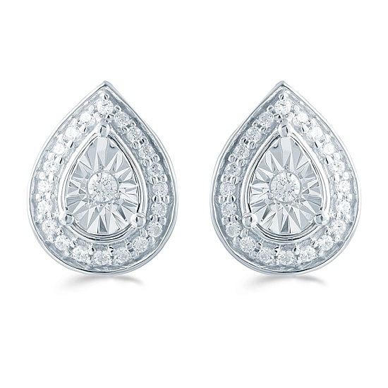 1/5 CT. Natural White Diamond Sterling Silver 10.6mm Pear Stud Earrings