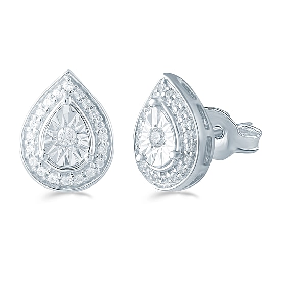 1/5 CT. Natural White Diamond Sterling Silver 10.6mm Pear Stud Earrings