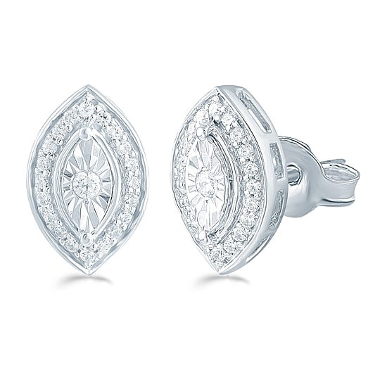 1/5 CT. Natural White Diamond Sterling Silver 11.3mm Stud Earrings