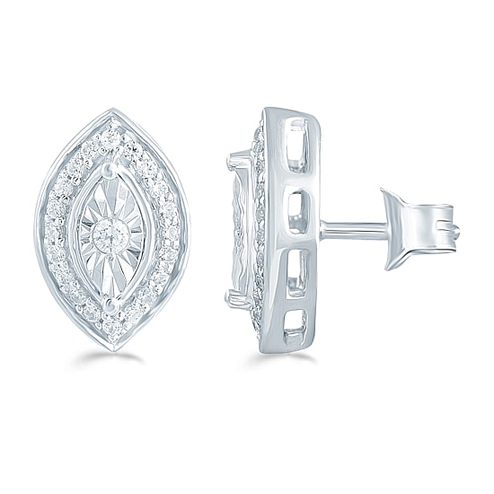 1/5 CT. Natural White Diamond Sterling Silver 11.3mm Stud Earrings