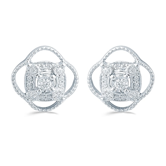 1/5 CT. Natural White Diamond Sterling Silver 11.4mm Stud Earrings