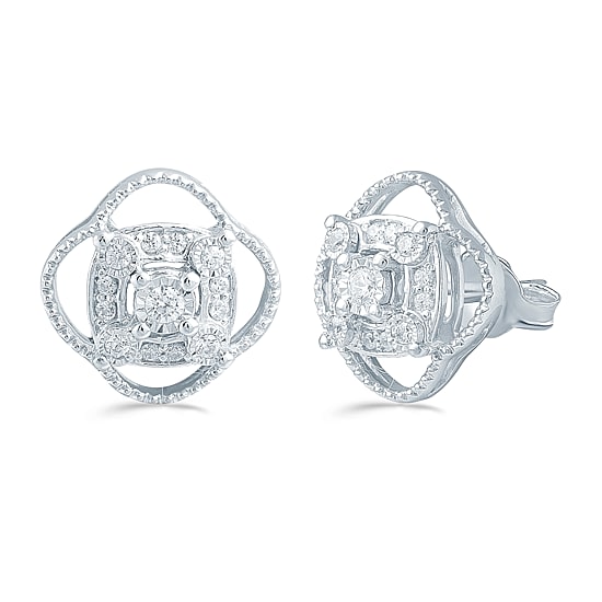 1/5 CT. Natural White Diamond Sterling Silver 11.4mm Stud Earrings