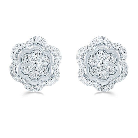 1/2 CT. T.W. Natural White Diamond Sterling Silver 10.2mm Flower Stud Earrings