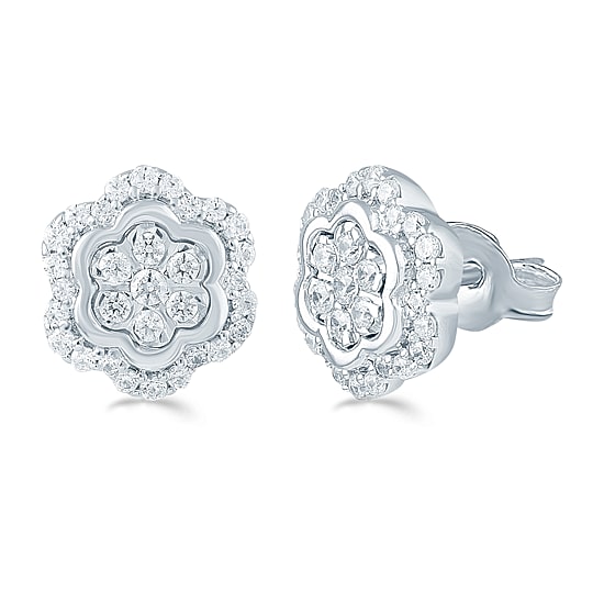 1/2 CT. T.W. Natural White Diamond Sterling Silver 10.2mm Flower Stud Earrings