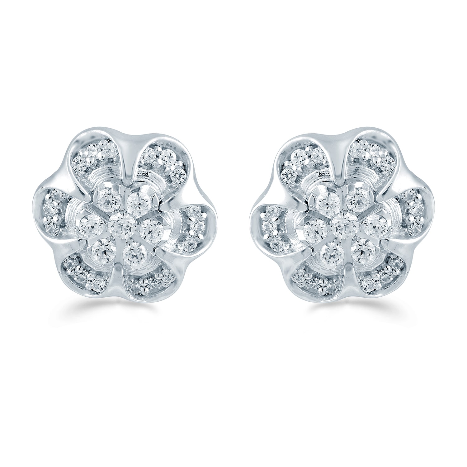 3/ CT. T.W. Natural White Diamond Sterling Silver 10.6mm Flower Stud Earrings