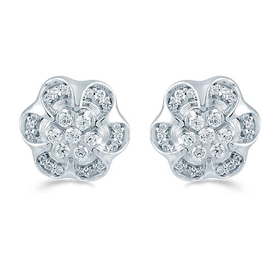 1/3 CT. T.W. Natural White Diamond Sterling Silver 10.6mm Flower Stud Earrings