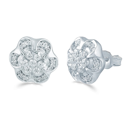 1/3 CT. T.W. Natural White Diamond Sterling Silver 10.6mm Flower Stud Earrings