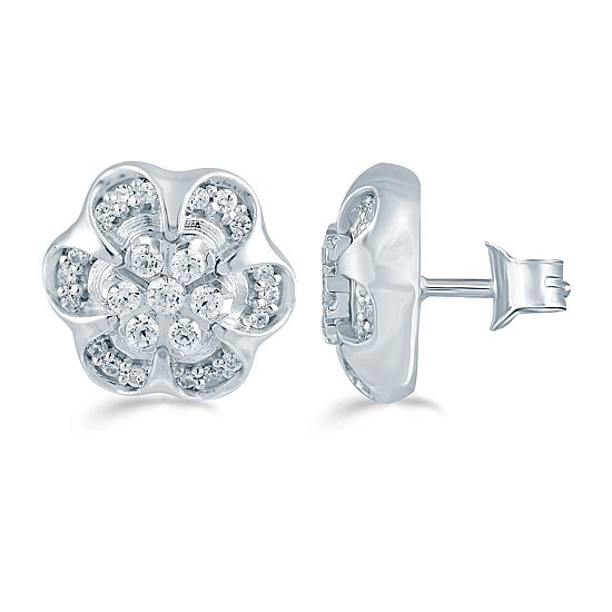 1/3 CT. T.W. Natural White Diamond Sterling Silver 10.6mm Flower Stud Earrings