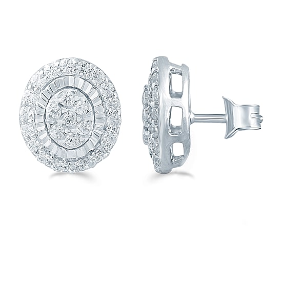 1/3 CT. T.W. Natural White Diamond Sterling Silver 8mm Stud Earrings