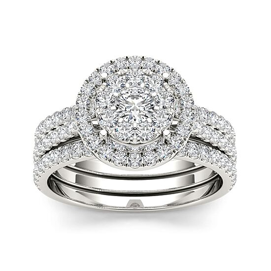 1 CT.T.W. Natural Diamond 10K White Gold Bridal Ring Set