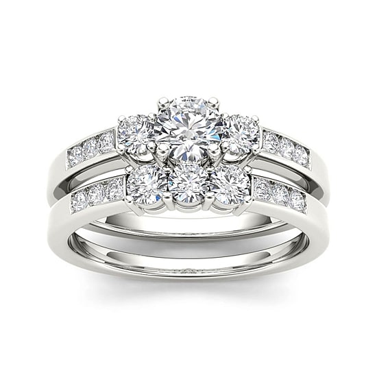 1 CT.T.W. Natural Diamond 14K White Gold Bridal Ring Set