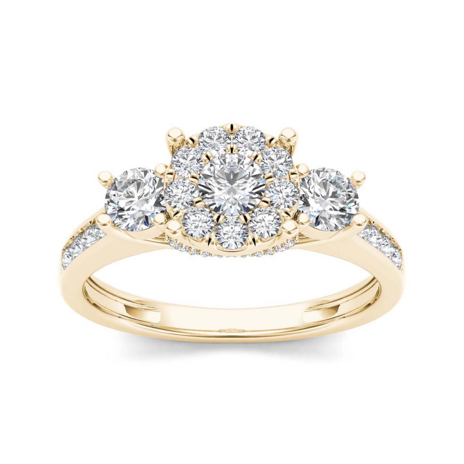 1 CT.T.W. Natural Diamond 10K Yellow Gold 3-Stone Ring