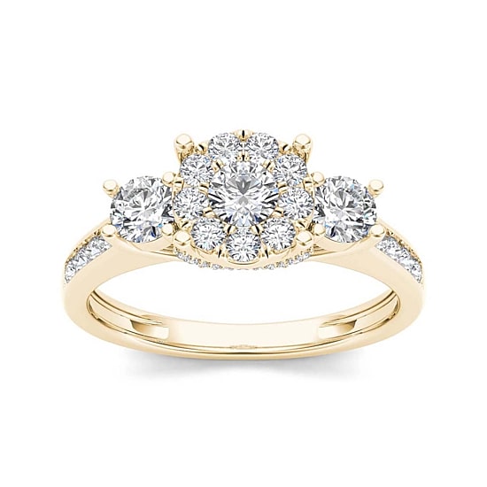 1 CT.T.W. Natural Diamond 10K Yellow Gold 3-Stone Ring