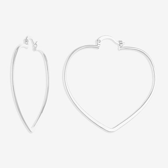 Silver Reflections Pure Silver Over Brass Heart Hoop Earrings