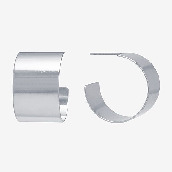 Silver Reflections Pure Silver Over Brass Hoop Earrings