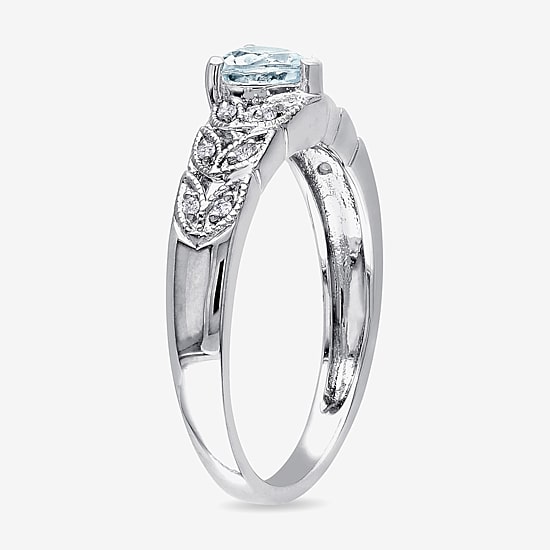 Modern Bride Gemstone Womens Diamond Accent Genuine Blue Aquamarine Sterling Silver Heart Promise Ring