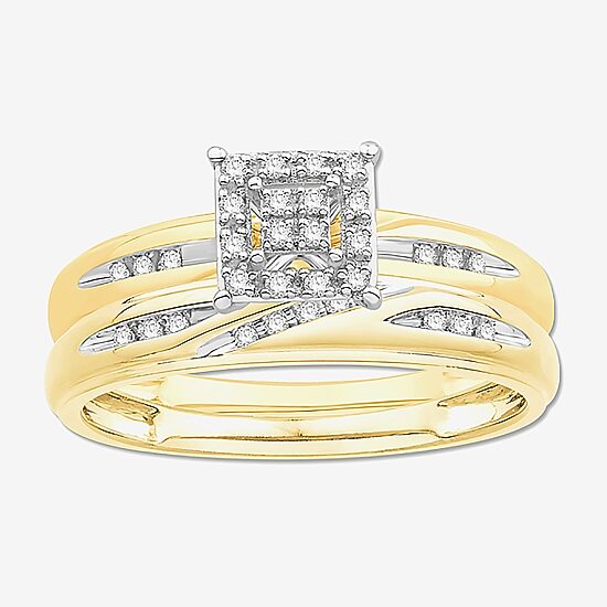 3PC Trio Set Featuring 1/7 CT.T.W.  Diamond 10K or 14K Two Tone Gold Wedding Ring Set