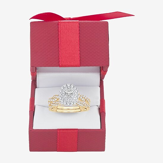 Womens 1 CT.T.W. Natural Diamond 10K or 14K Gold Oval Halo Bridal Set