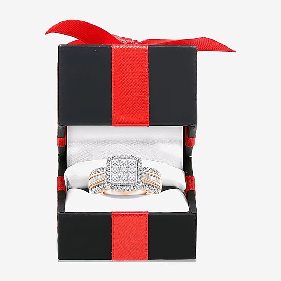 Womens 1 CT. T.W. Natural White Diamond 10K Gold Cushion Halo Engagement Ring