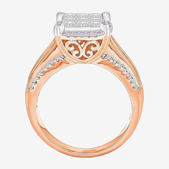 Womens 1 CT. T.W. Natural White Diamond 10K Gold Cushion Halo Engagement Ring