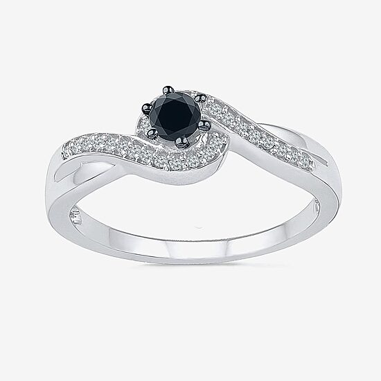 Womens 1/5 CT. Natural Black Diamond Sterling Silver Round Promise Ring